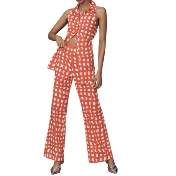 Simon Miller Shirt Loch Orange Checkered Sleeveless Button down Top Size Large - Picture 1 of 10